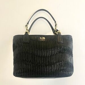 Coach Madison Gathered Pleated Leather Shoulder Tote Handbag